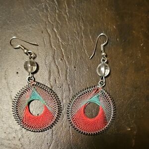 Elegant Red and Blue Wire Earrings